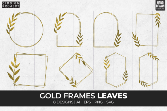 8 Gold Frames Leaves, Geometric Frames
