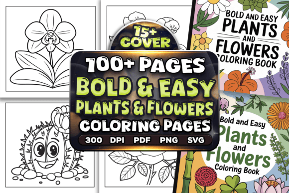Bold Easy Plants and Flowers Coloring