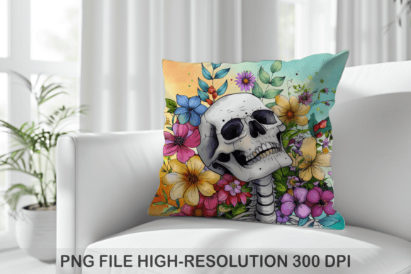Floral Skeleton Pillow Design