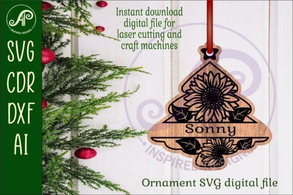 Floral Tree Christmas Ornament SVG Laser