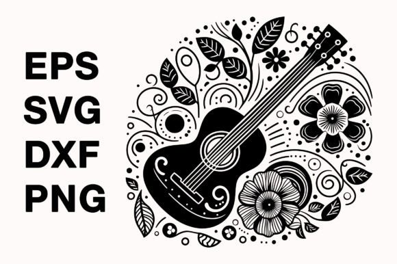 Guitar with Floral Background Vector