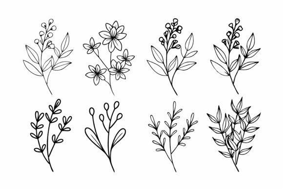 Hand-draw Wildflowers Floral Branch