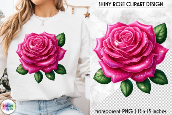 Rose Clipart with Glitter Texture PNG