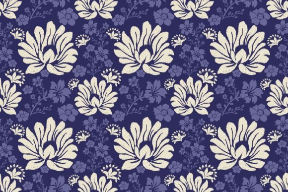 Silhouette Ikat Floral Seamless Pattern